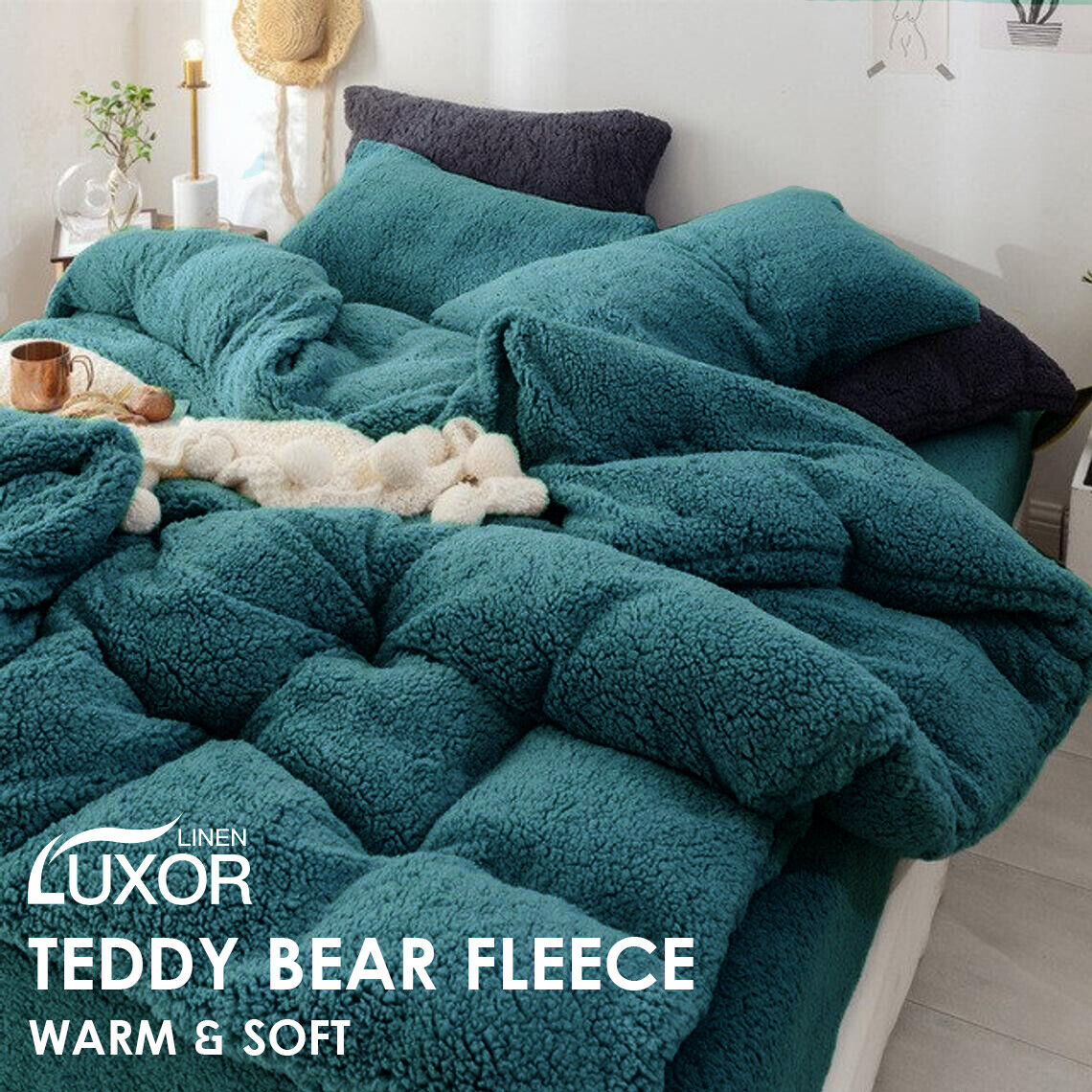 Teddy Bear Fleece Quilt Cover Teal Bohemian Lifestyle Store