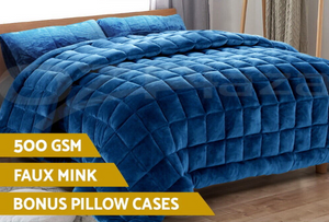 Faux Mink Quilt Comforter - Blue