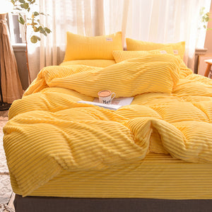 Soft Corduroy Velvet Fleece Quilt Cover Set - Yellow Mellow